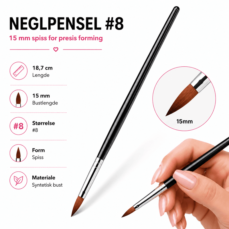 Neglpensel #8 – 15 mm spiss for presis forming
