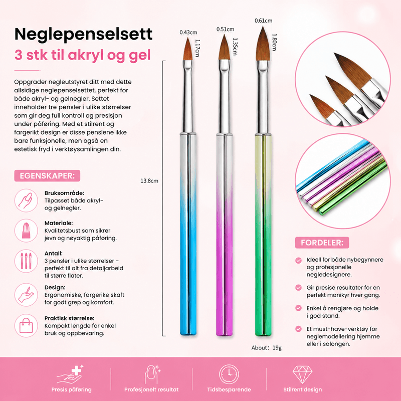Neglepenselsett  3 stk.